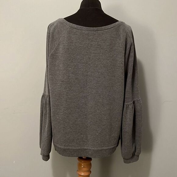 Women's Gray Pullover Crew Neck Long Puffed Sleeve Tops Size Large - Picture 3 of 7